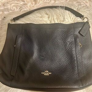 Coach Black Leather Shoulder Bag with Gold Hardware